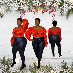 Santa baby red satin crop top plus sizes